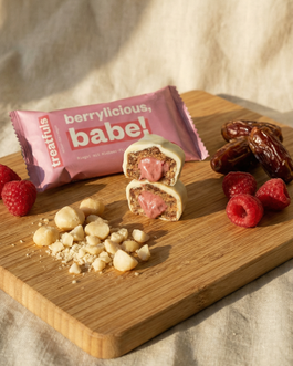 20 x weiße Schoko Himbeer-Cashew Riegel – bio + vegan