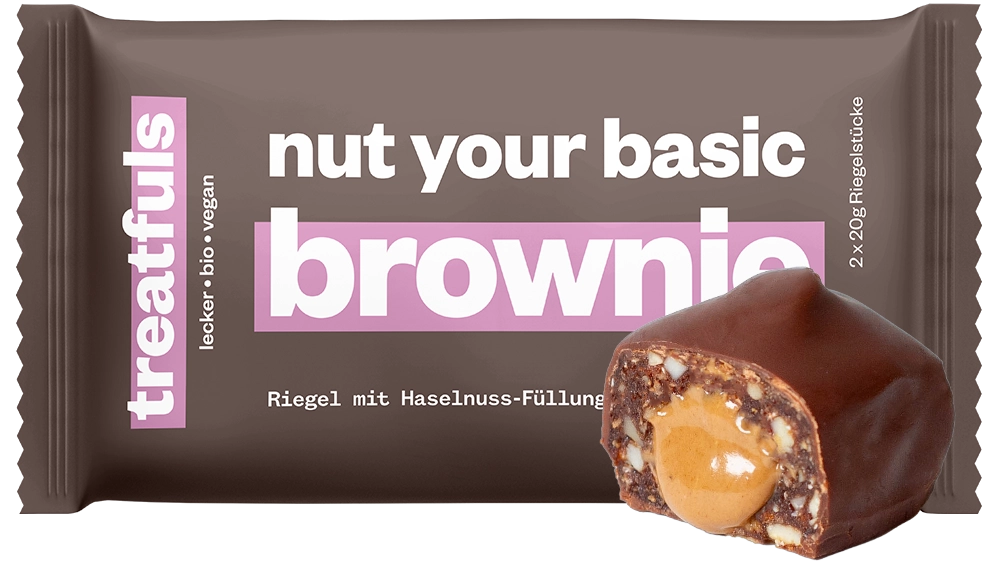 20 x dunkle Schoko Haselnuss-Brownie Riegel – bio + vegan