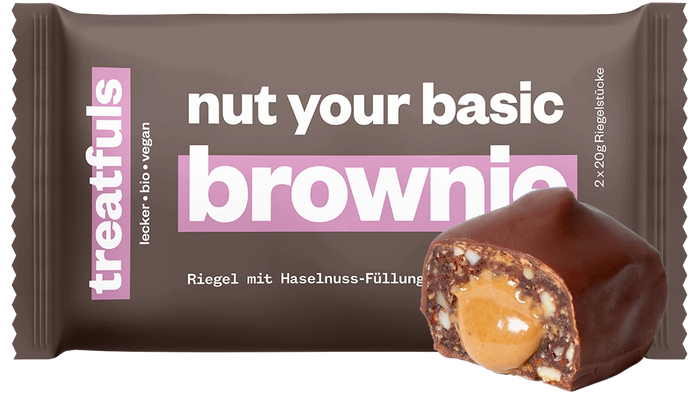 20 x dunkle Schoko Haselnuss-Brownie Riegel – bio + vegan